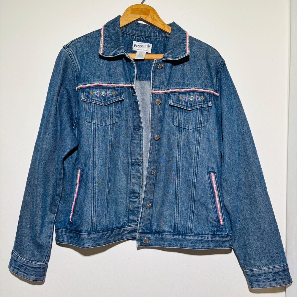 Pendleton Womens Beaded Western Long Sleeve Casual Denim Jacket Size Large - Picture 1 of 7